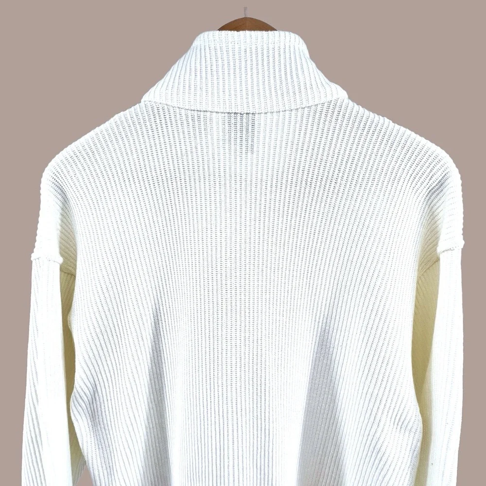 Vintage Together Ribbed Sweater Large Knit White Asymmetrical Zip Collared Moto - Picture 5 of 16
